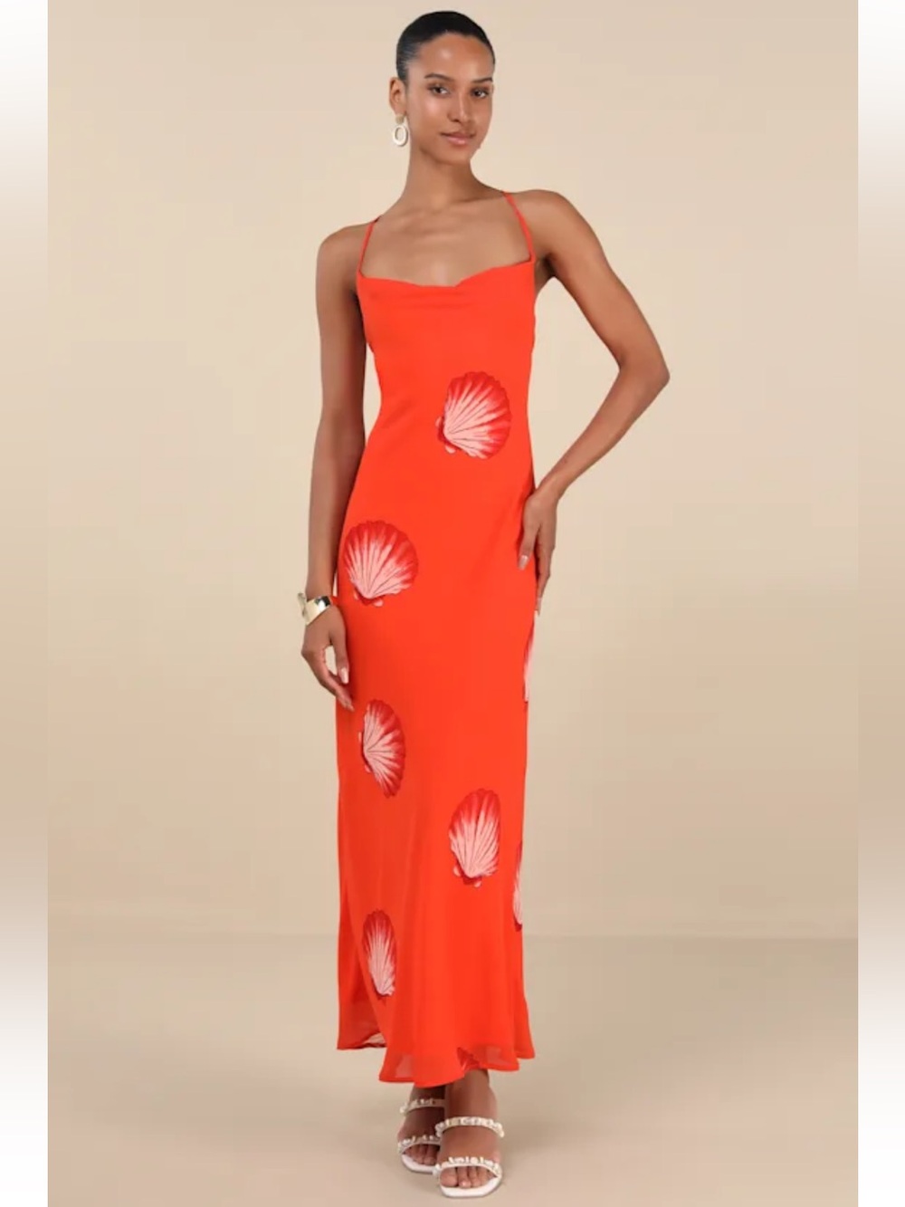 Lulus Thalassa Bright Orange Seashell
Backless Maxi Dress NWT size large